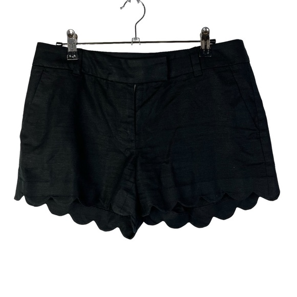 J. Crew Black Linen Blend Scallop Hem Shorts 4 - Picture 1 of 4
